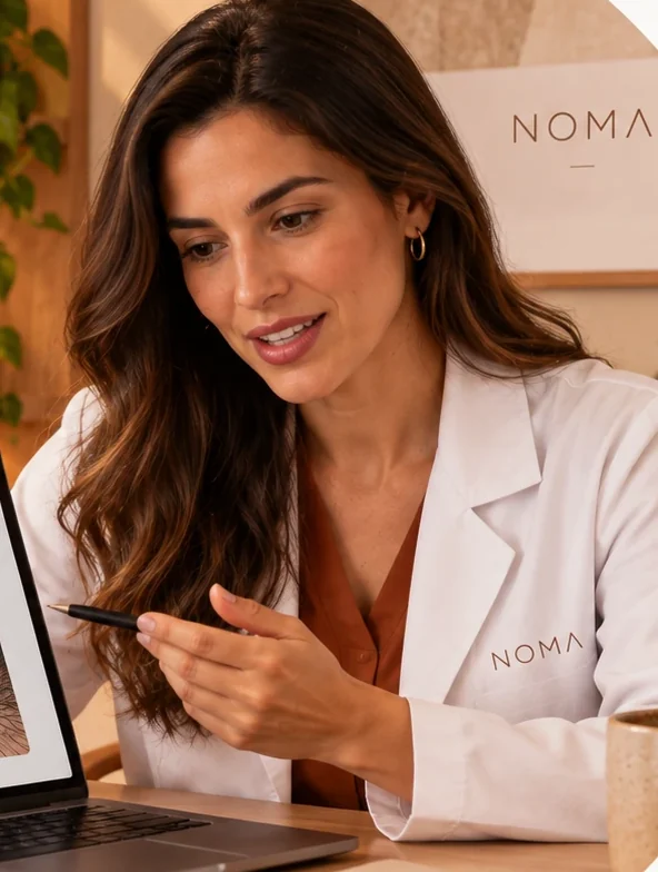 Dermatologista analisando os resultados do paciente