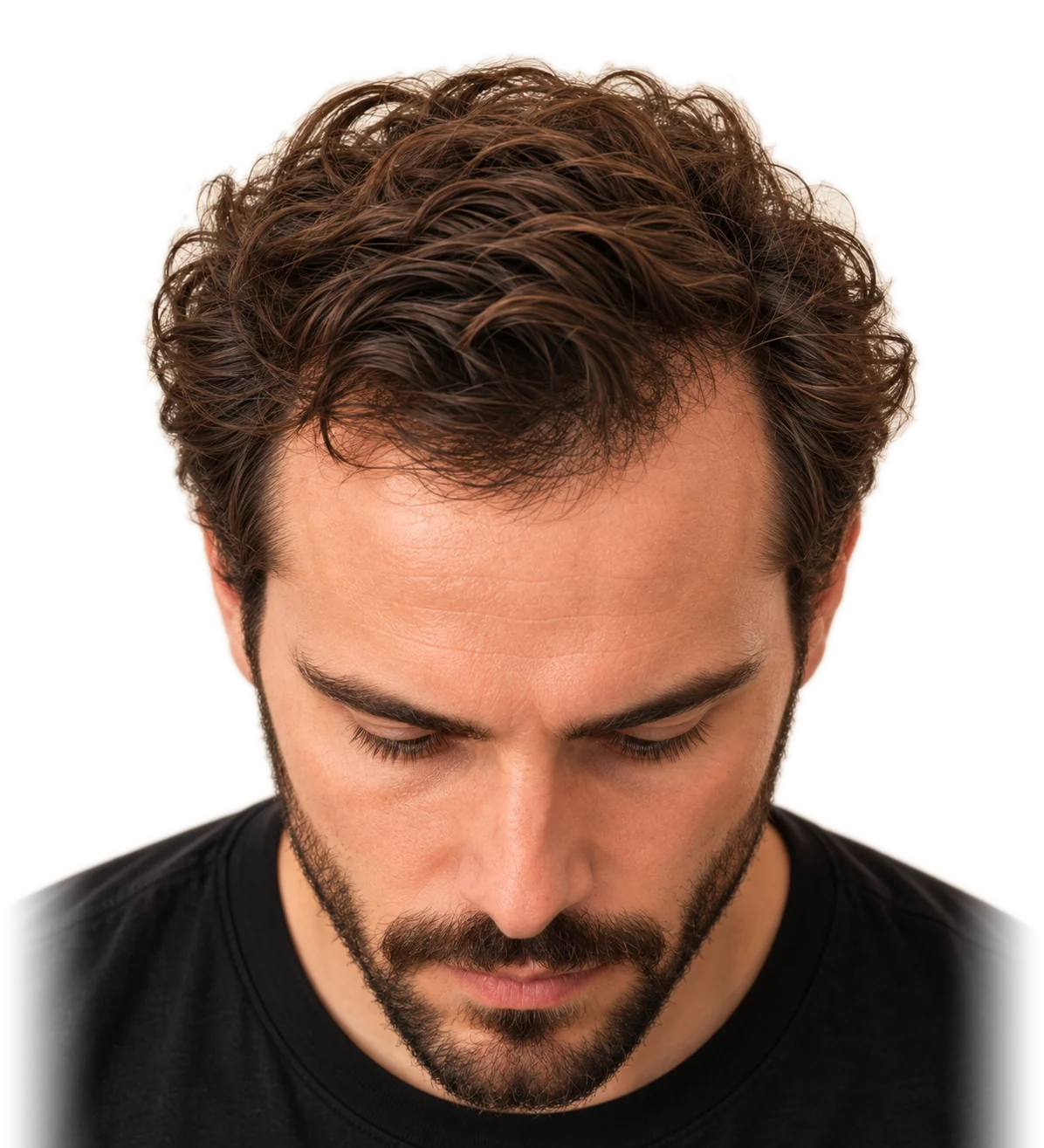 Testa e entradas com o contorno da linha do cabelo marcado em pontos luminosos