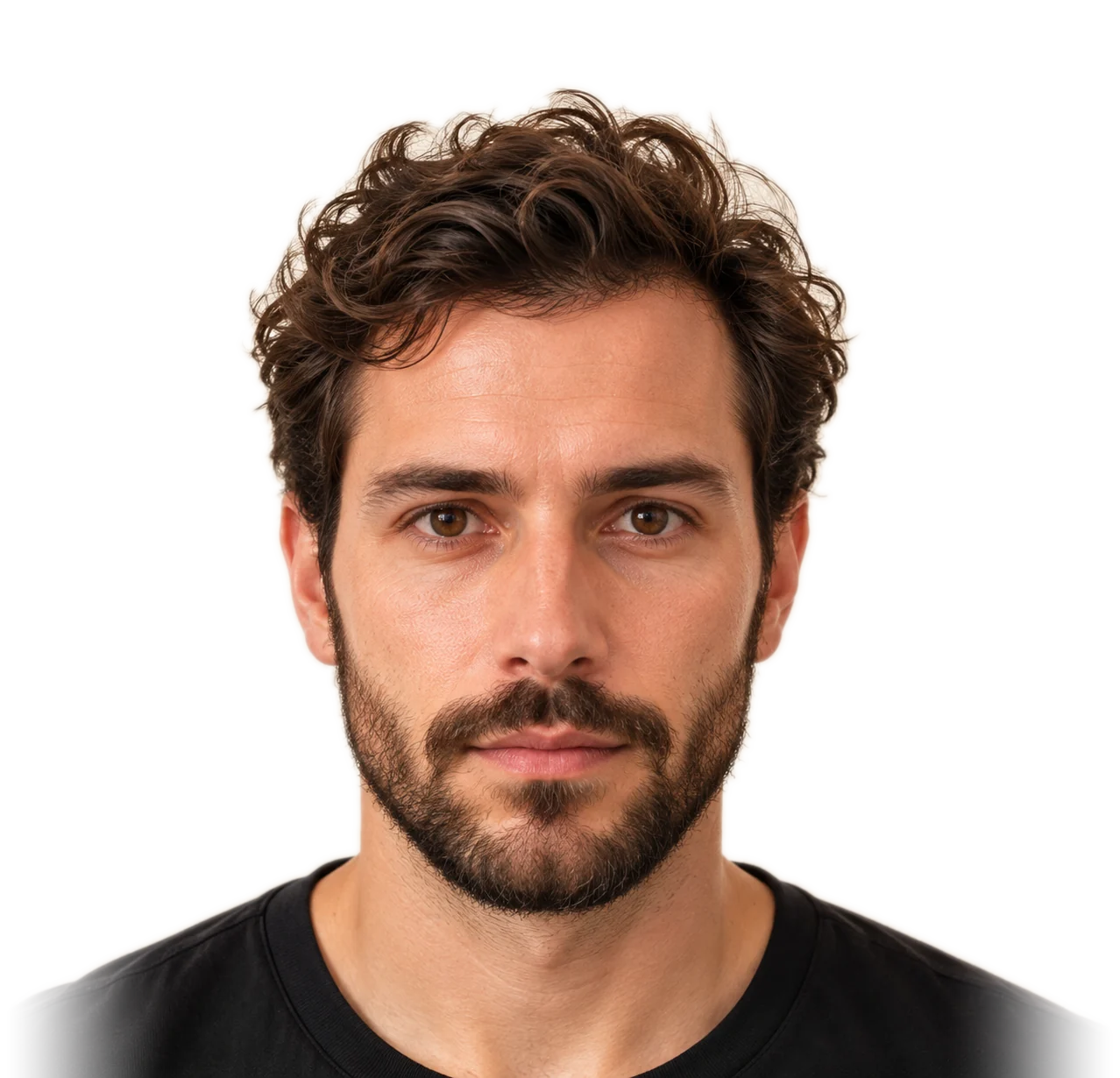 Homem de frente com pontos e linhas de mapeamento sobre o cabelo e o rosto